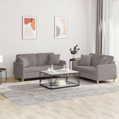 Vidaxl – Ensemble de canapés 2 places taupe tissu – Dimensions 138x77x80 cm – 4 coussins inclus – Idéal pour salon moderne (1/5)