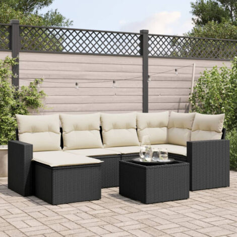 Salon de jardin 7 pcs avec coussins noir résine tressée vidaXL (1/4)