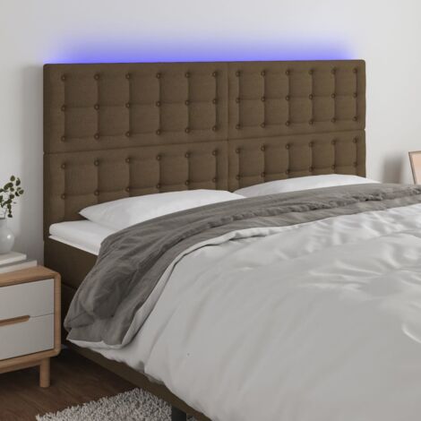 Tête de lit à LED Marron foncé 200x5x118/128 cm Tissu vidaXL