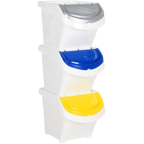 vidaXL Poubelles empilables avec couvercles 3 pcs blanc PP 78 L (1/5)