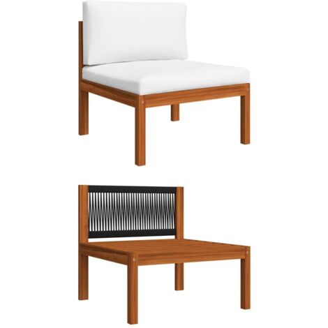 vidaXL Canapé de jardin central avec coussins en bois d'acacia et corde (1/6)