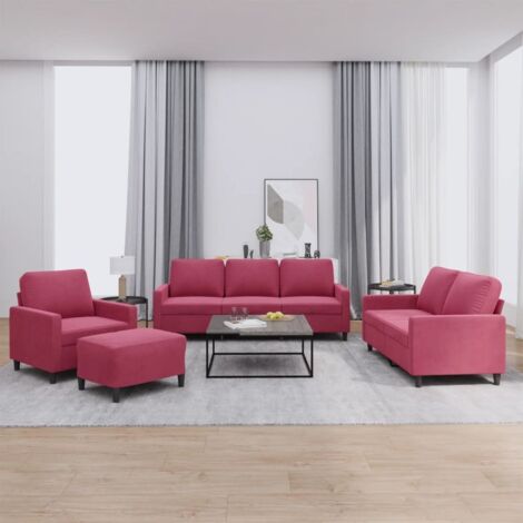 Vidaxl – Ensemble de canapés 4 pcs – 1 canapé 3 places, 1 canapé 2 places, 1 fauteuil, 1 repose-pied – Velours rouge bordeaux – Coussins inclus