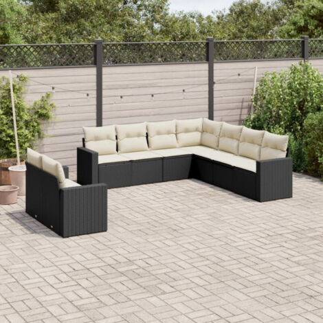 Salon de jardin 9 pcs avec coussins noir résine tressée vidaXL (1/4)