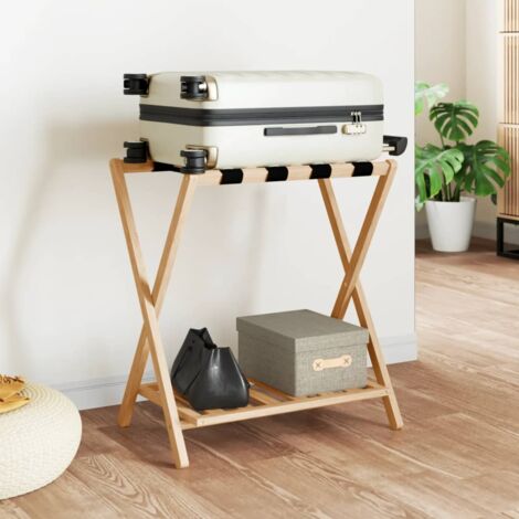 Vidaxl – Porte-bagages pliable en bambou 68x38x58 cm – 2 étagères – Capacité 70 kg – Support robuste pour valises et chaussures (1/5)