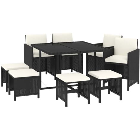 Ensemble à manger de jardin coussins 9pcs Résine tressée Noir vidaXL