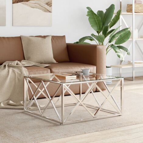 Table basse 80x80x40 cm acier inoxydable et verre vidaXL