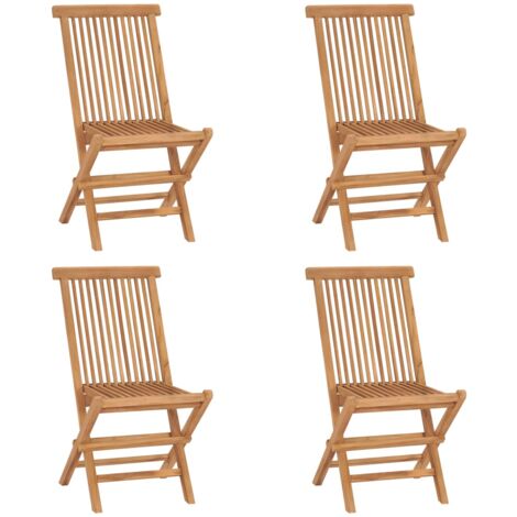 Minkurow – Chaises de jardin pliables lot de 4 en teck massif – Résistantes aux intempéries – Charge maximale 110 kg par siège – Design épuré (1/7)