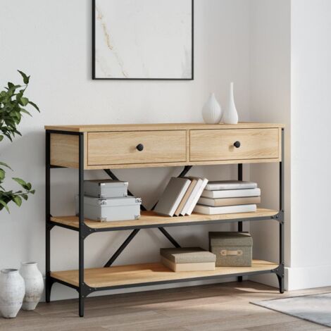 Vidaxl – Table console chêne sonoma avec tiroirs et étagères – Dimensions 100x34,5x75 cm – Capacité 80 kg par étagère – Bois d'ingénierie et acier