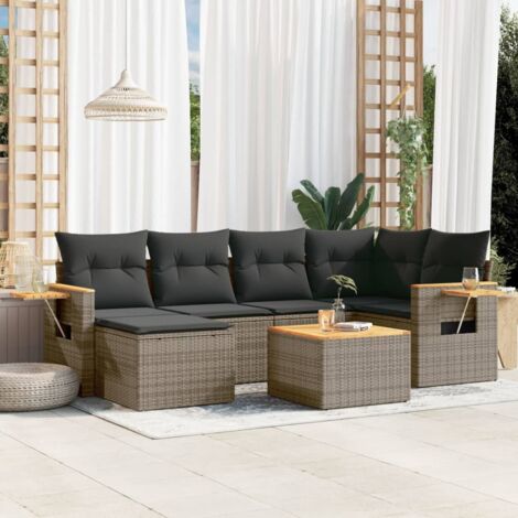 Salon de jardin avec coussins 7 pcs gris résine tressée vidaXL (1/3)