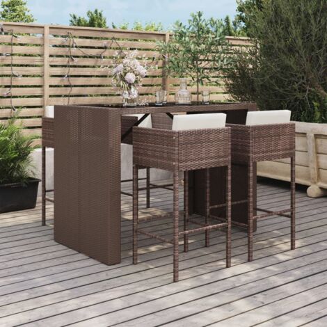 Ensemble de bar de jardin avec coussins 5 pcs marron poly rotin vidaXL