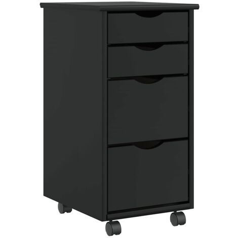 Vidaxl – Armoire roulante avec 4 tiroirs en bois de pin massif noir – Dimensions 34x39x65,5 cm – Roues flexibles pour mobilité facile