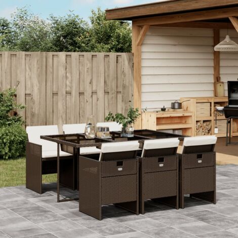 Vidaxl – Ensemble table et chaises de jardin 7 pcs en résine tressée marron – Coussins épais – Table 165x106x73 cm – Chaises pliables