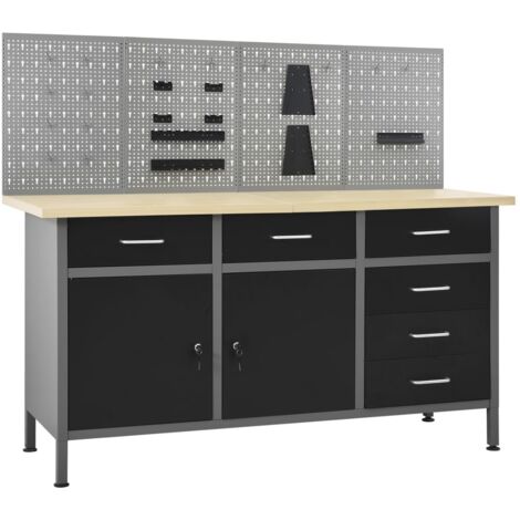 Vidaxl – Établi modulable 160 x 60 x 85 cm – Acier et bois d'ingénierie – Charge maximale 500 kg – 6 tiroirs avec roulement à billes