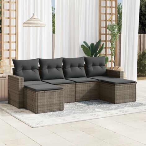 Salon de jardin 6 pcs avec coussins gris résine tressée vidaXL (1/3)