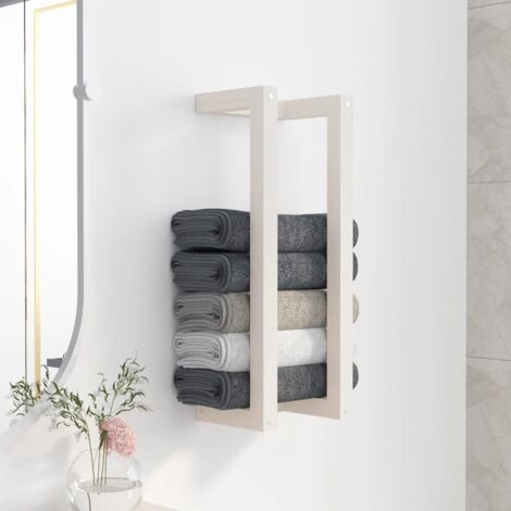 Vidaxl – Porte-serviette mural blanc 23x18x60 cm – Bois de pin massif – Design rustique pour petites salles de bain – Installation facile (1/5)