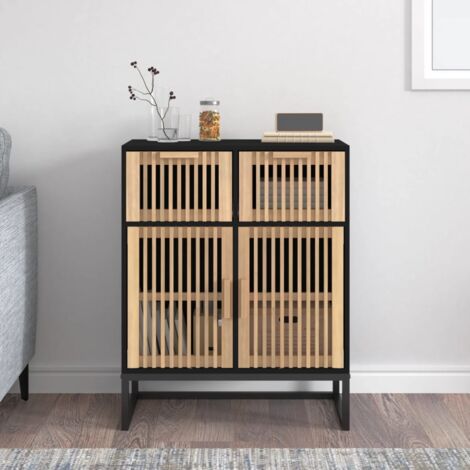 Vidaxl – Buffet noir 60x30x75 cm en bois d'ingénierie – Résistant à l'humidité – Grand espace de rangement – Pied en fer pour stabilité (1/5)