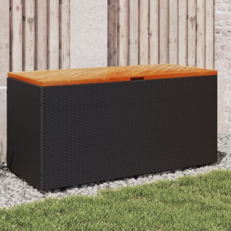 Vidaxl – Coffre de jardin en poly rotin noir 110x50x54 cm – Résistant aux intempéries – Avec sac de rangement étanche – Dessus en bois d'acacia