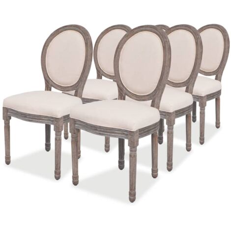 Vidaxl – Lot de 6 chaises à manger crème en lin – Cadre en bouleau et pieds en bois d'hévéa – Confort optimal avec rembourrage en mousse (1/5)