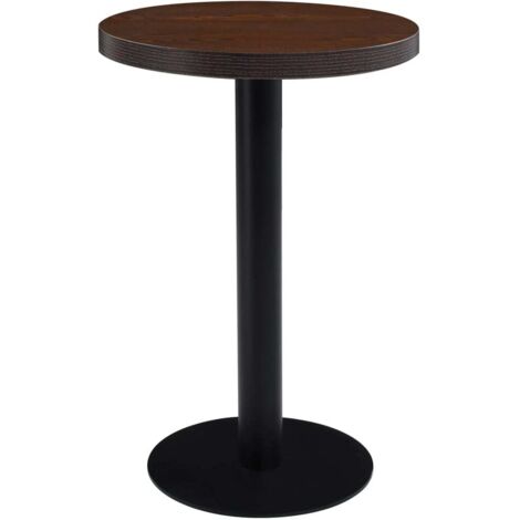 Vidaxl – Table de bistro haute 50 cm – MDF marron foncé – Pied en acier – Pour 2 personnes – Assemblage requis