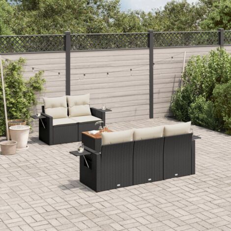 vidaXL Salon de jardin 6 pcs avec coussins noir résine tressée (1/5)