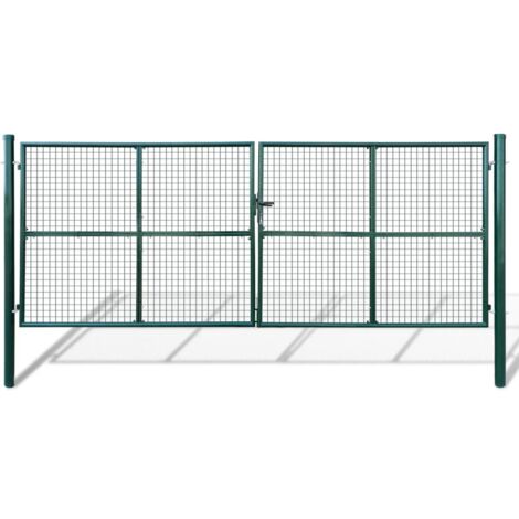 Vidaxl – Portail grillagé en acier galvanisé 415 x 200 cm – Charnière à boulon pour verrouillage rapide – Poteaux de support inclus