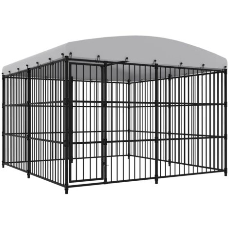 Vidaxl – Chenil extérieur avec toit 300x300x210 cm – Acier thermolaqué – Portail avec serrure pour sécurité accrue – Pour chiens