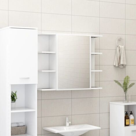Vidaxl – Armoire murale de salle de bain blanche en bois d'ingénierie – 1 porte – 8 compartiments – Dimensions 80 x 20,5 x 64 cm