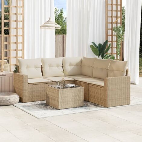 Vidaxl – Salon de jardin 6 pcs beige – Résine tressée et acier enduit de poudre – Coussins inclus – Dimensions optimales pour confort extérieur (1/3)