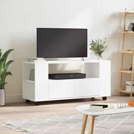 Vidaxl – Meuble TV blanc 102x34,5x43 cm en bois d'ingénierie – Résistant à l'humidité – Roulettes pivotantes pour déplacement facile