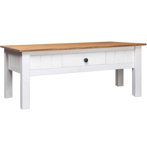 Vidaxl – Table basse fixe blanche 100x60x43,5 cm – Bois de pin massif – Tiroir de rangement intégré – Style Panama
