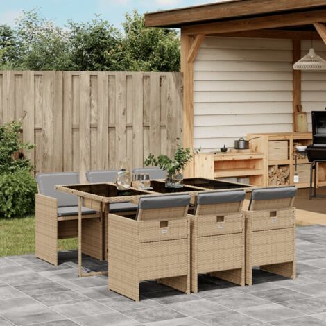 vidaXL Ensemble à manger de jardin coussins 7 pcs mélange beige rotin