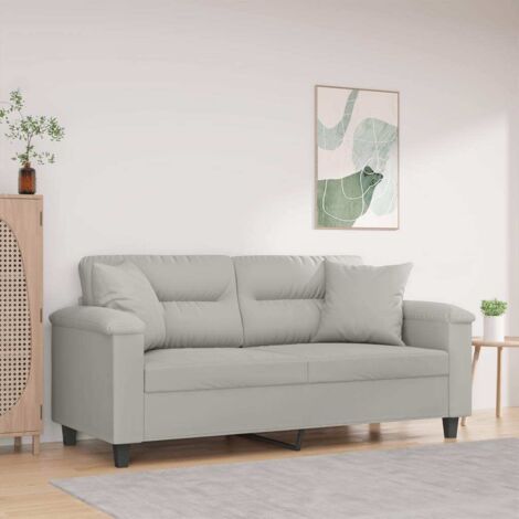 Vidaxl – Canapé droit 2 places gris clair 140 cm – Coussins décoratifs en microfibre – Confort optimal pour salon moderne (1/5)