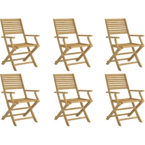 Vidaxl – Lot de 6 chaises pliables en bois d'acacia massif – Confort optimal avec accoudoirs – Charge maximale 110 kg – Dimensions 54,5 x 61,5 x 86,5 cm