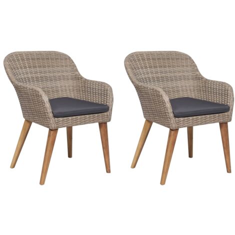 Vidaxl – Chaise de jardin en résine tressée – Lot de 2 avec coussins amovibles – Résistante aux intempéries – Cadre en acier durable
