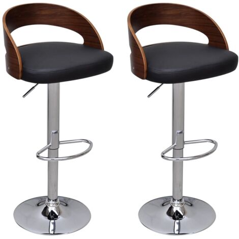 Vidaxl – Tabourets de bar réglables en hauteur – Lot de 2 – Assise rembourrée en cuir artificiel – Cadre en bois courbé – Repose-pieds intégré (1/5)