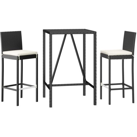 vidaXL Ensemble de bar de jardin 3 pcs avec coussins noir poly rotin