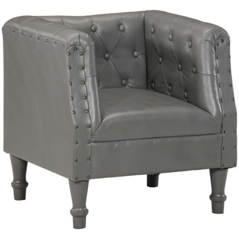 Chaise cabriolet gris cuir véritable vidaXL