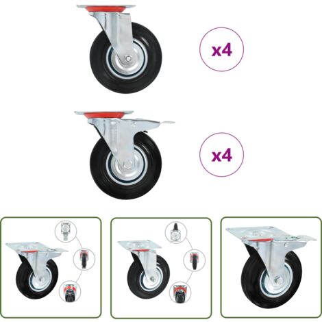 The Living Store 8 pcs Roulettes pivotantes 125 mm - Roulettes Pivotantes - Roulettes De Chariot - Roues Mobiles - Accessoires Meuble - Fixation Meuble
