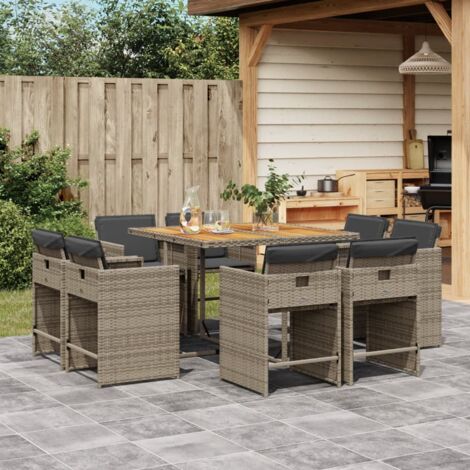 vidaXL Ensemble à manger de jardin 9 pcs coussins gris résine tressée