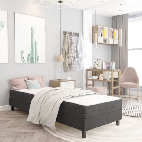 Vidaxl – Sommier tapissier gris tissu 90x200 cm – MDF et métal – Hauteur 24,5 cm – Lattes incluses – Montage facile