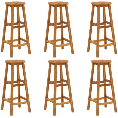 Vidaxl – Lot de 6 tabourets de bar en bois d'acacia massif – Résistants aux intempéries – Hauteur 76 cm – Capacité 110 kg par siège