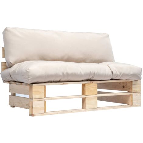 Vidaxl – Canapé de jardin 2 places en pin imprégné – Coussins sable épais – Design palette rustique – Résistant aux intempéries