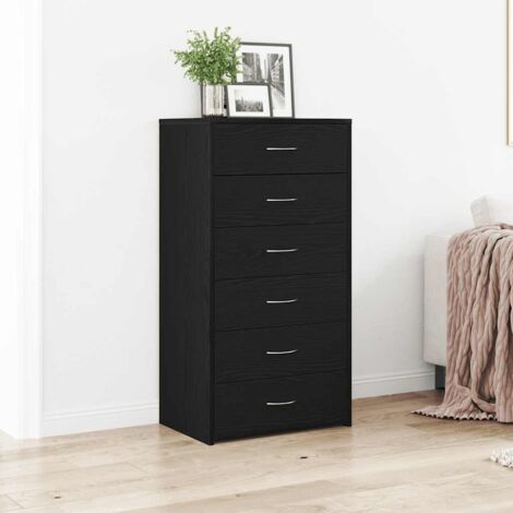 Vidaxl – Buffet noir en bois d'ingénierie 6 tiroirs – Dimensions 50x34x96 cm – Surface résistante à l'humidité – Poignées ergonomiques