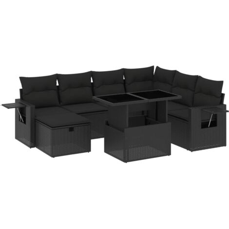 vidaXL Salon de jardin 8 pcs avec coussins noir résine tressée (1/5)