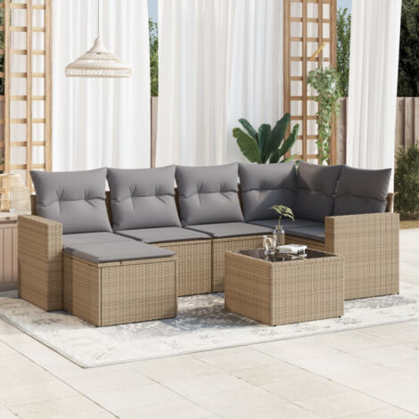 vidaXL Salon de jardin avec coussins 7 pcs beige résine tressée (1/4)
