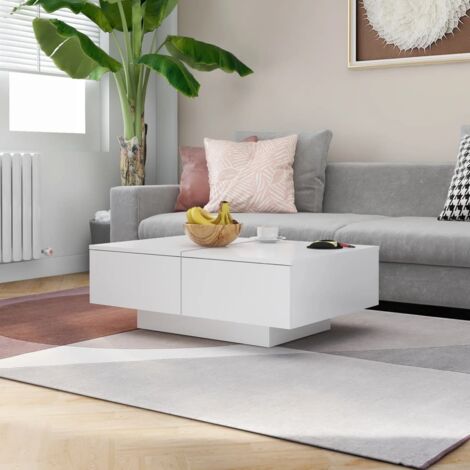 Vidaxl – Table basse fixe blanche 90x60x31 cm – Aggloméré facile à nettoyer – Surface stable pour boissons et objets décoratifs