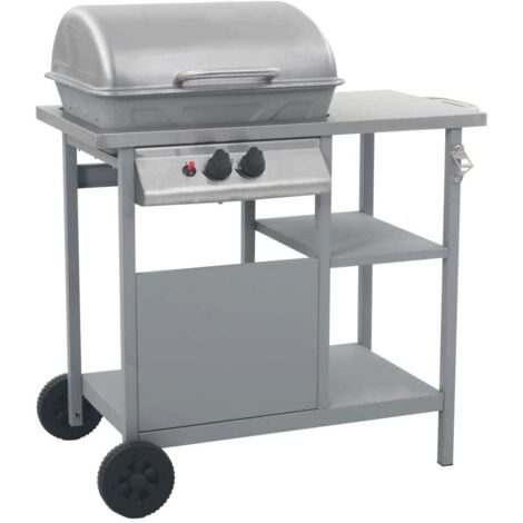 vidaXL Gas BBQ Grill with 3-layer Side Table Silver (FR/BE/IT/UK/NL only)