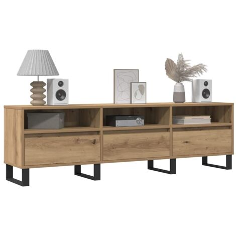 Vidaxl – Meuble TV chêne artisanal 150x30x44,5 cm – Bois d'ingénierie – 3 compartiments – Pieds en fer pour stabilité (1/5)
