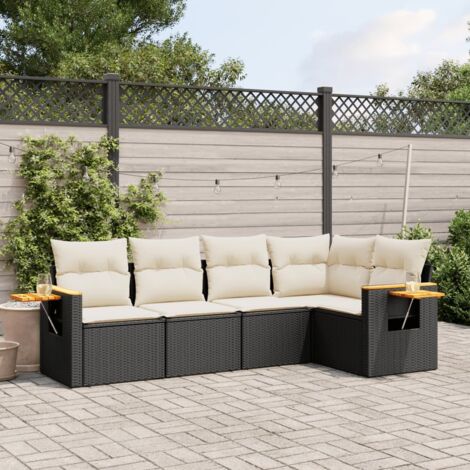 vidaXL Salon de jardin 5 pcs avec coussins noir résine tressée (1/3)