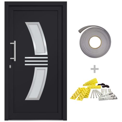 Vidaxl – Porte d'entrée PVC anthracite 88x200 cm – Charnières réglables 3D – 5 points de verrouillage – Vitrage isolant thermique 4-12-4 ISO